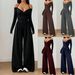 Women's V Halter Neck Jumpsuit European American Style Short Sleeved Tie Waist Cinching Wide Leg Casual Long Pants_ecoleips.com