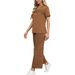 Effortless Elegance: Women's Casual Knit Two-Piece Set With Short Sleeve Top And Relaxed Pants For Office & Daily Wear_ecoleips.com