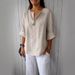Breathable Linen-Blend V-Neck Tunic Top – Relaxed Fit Button-Down Shirt For Women, Short Sleeve (S-5xl, 7 Colors)_ecoleips.com
