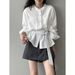 Yanshuang French Style Waist-Cinching Shirt For Women Autumn New Round Neck Belt Design Long Sleeve Top 82592_ecoleips.com