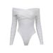 Women's Off-Shoulder Ruched Long Sleeve Bodysuit Elegant Spring Autumn Solid Color Tight-Fitting Top_ecoleips.com