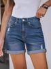 K Women's New Straight Tube Slim Fit Denim Shorts With Worn Edges And Rolled Edges_ecoleips.com