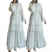 Muslim Dress Women Floral Print Chiffon Maxi Dress With Belt – Elegant Modest Dress For Women (Light Blue, S-Xxl, Breathable & Flowery)_ecoleips.com