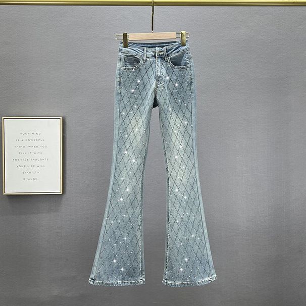 Women's Clothing Slim Fit Denim Flared Pants For Women New Style Fashionable Elastic High Waist Slim Hot Diamond Plus Length Pants_ecoleips.com