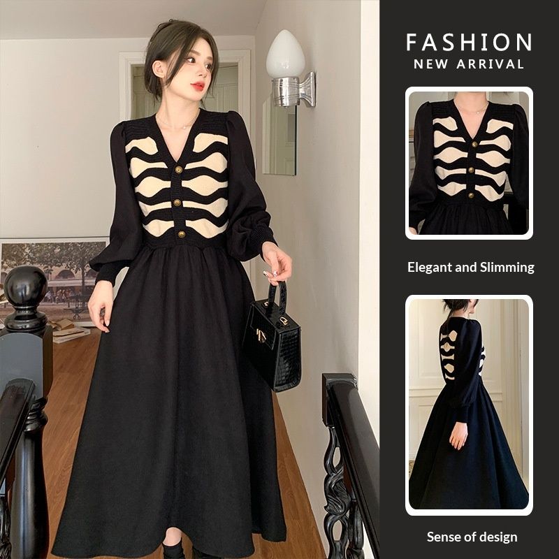 Autumn New Korean Fashion Sweater Patchwork Maternity Dress_ecoleips.com