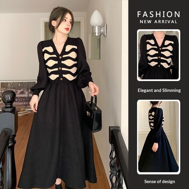 Autumn New Korean Fashion Sweater Patchwork Maternity Dress_ecoleips.com