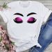 New Women's Clothing, White Printed Eyelash Design, Short-sleeved, Loose-fitting, Plus-size T-shirt For Women_ecoleips.com