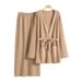 Women's Spring And Autumn New Style V-neck Loose Fashionable Chic Long Skirt Knit Cardigan Two-piece Set For Women_ecoleips.com