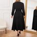 European And American Clothing Women, French Elegant Style Black Satin V-neck Long-sleeve Dress For Women_ecoleips.com