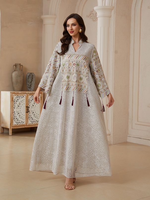 plus Size Women's Embroidered Sequin Robe NC02 New European And American Style Muslim Fashion Clothing_ecoleips.com