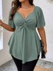 Plus Size Elegant Summer T Shirt For Women Casual Office Lady Solid Curve Clothing Loose V Neck Tops_ecoleips.com