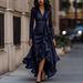 New European And American Independent Website Cross-border Satin V-neck Waist-cinching Ruffled Elegant Dress For_ecoleips.com