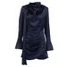 Women's Navy Blue Asymmetrical Sleeve Dress – High Waist Bodycon Midi Dress With Flared Cuffs For Work & Evening_ecoleips.com
