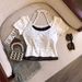 Women's Halter Neck T-Shirt False Two-Piece Lace Bow Detail Fitted Crop Top for Summer_ecoleips.com