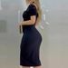 Cross-Border Foreign Trade Women's Fashion Puff Seve Square Neck Bodycon Dress Purp European And American_ecoleips.com