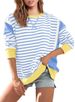 Women's Color Matching round Neck Sweatshirt Striped Contrast Long Sleeve T-Shirt European American Style Printed Top_ecoleips.com