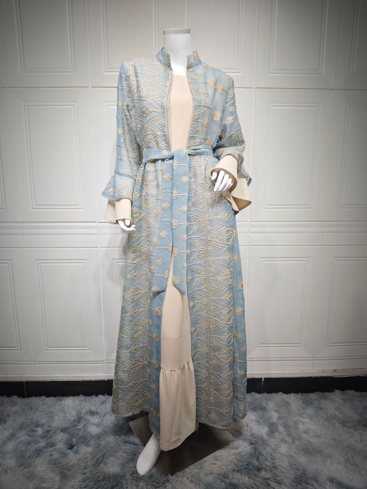 Women's Clothing Autumn And Winter New Trumpet Sleeve Elegant Long Dress Embroidered Robe Cardigan Two Piece Set_ecoleips.com
