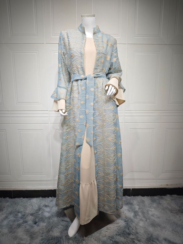 Women's Clothing Autumn And Winter New Trumpet Sleeve Elegant Long Dress Embroidered Robe Cardigan Two Piece Set_ecoleips.com