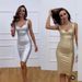 Women's Clothing Sexy Low Cut Hip Wrapped Waist Sleeveless Gold Stamped Bandage Dress Fashionable Hot Party Outfit_ecoleips.com