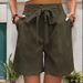 Women's Oversized Woven Solid Color Casual Shorts Comfortable Loose Fit High Waist Knee-Length Summer Fashion_ecoleips.com