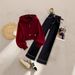 Lazy Chic Women's Outfit - Oversized Red Sweater & High-Waisted Straight Leg Pants Set (Casual Polyester Two-Piece)_ecoleips.com