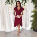 Women's Clothing V Neck Sexy Wood Ear Short Sleeved Tight Dress_ecoleips.com