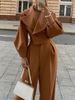 Autumn And Winter New Women's Clothing Solid Color Lapel Woolen Top Casual Trousers Suit_ecoleips.com