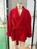 Elegant French Wool Blend Short Coat For Women - V-Neck Belted Tweed Jacket With Faux Fur Cuffs, Classic Solid Colors For Office & Casual Wear_ecoleips.com