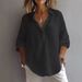 Spring And Summer New Solid Color Casual Loose Large Size V-neck Long-sleeved Blouse_ecoleips.com