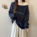 high-end One-shoulder Slanted Neck Sweatshirt For Women, Fleece-lined Thickened, Autumn And Winter Loose-fitting_ecoleips.com