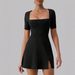 2026 European And American Cross-Border Women's Fashion Sexy Elegant Square Neck Design Sense Hem Slit Waist A-Line_ecoleips.com
