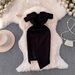 Elegant Strapless Off-Shoulder Dress for Mature Women with Slit Sophisticated Women's Gown_ecoleips.com
