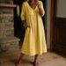 Women's Clothing Women's Linen Patchwork V Neck Dress Loose Three Quarter Sleeve A Line Midi Casual Style Commuter Spring_ecoleips.com