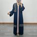 F329 Foreign Trade Women's Long Dress Abaya Dubai Middle East Embroidered Lace Pearl-embellished Cardigan Robe_ecoleips.com