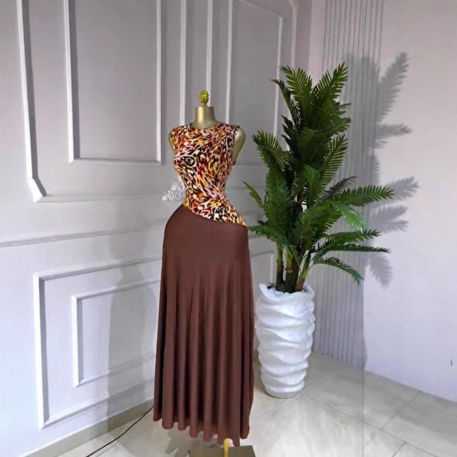 Women's Floral Print Sleeveless Dress With Waist Tie - Elegant Contrast Panel A-Line Dress_ecoleips.com