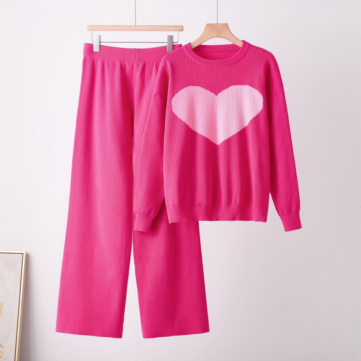 Women's Heart Shaped Jacquard Pullover Sweater round Neck Knitwear Casual Base Layer Loose Fitting Thick Autumn Winter Trendy Youthful_ecoleips.com