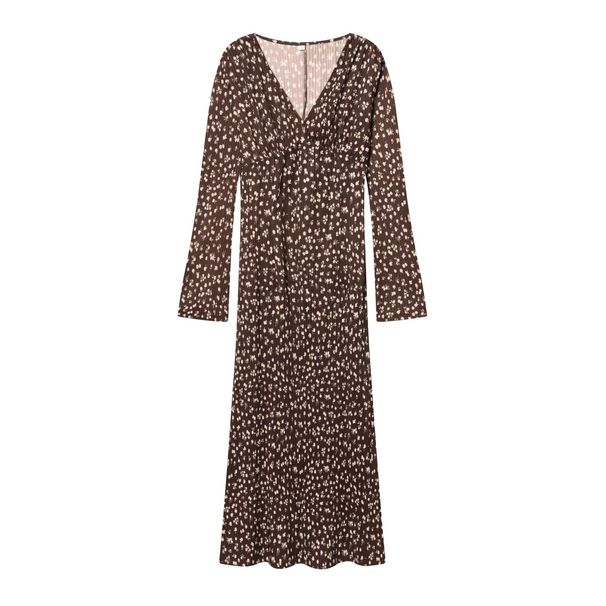 Fashionable Long Sleeve Floral Print Dress Women's Autumn Winter New Arrival Pleated Versatile City Commute Daily Wear A-Line..._ecoleips.com