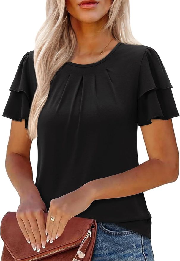 2026 Women Fashion Short Puff Sleeve Top Sweet Ruffle Trim Blouse_ecoleips.com