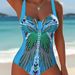 Conservative One Piece Swimsuit for Women European And American Style Print Color Blocking Waist Cinching Sexy Swimwear_ecoleips.com