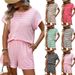 Women's Short Sleeve Top & Shorts Set - Contrast Trim Casual Two-Piece Outfit_ecoleips.com