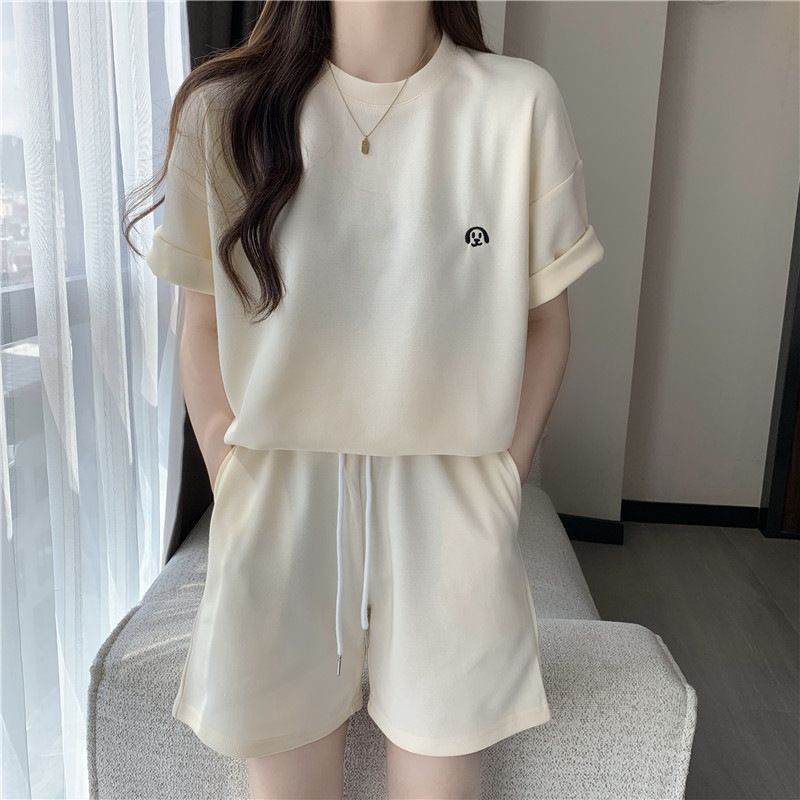 Women's European Style Summer Tracksuit Loose Fit Slimming Short Sleeved Two Piece Set Casual Student Running Outfit_ecoleips.com