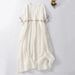 Summer Round-Neck Short-Sleeved Dress With Artistic Retro Style, Loose Fit, Embroidered Ramie Fabric, And Long Skirt_ecoleips.com