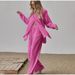 Women's Clothing long sleeved temperament commuter skin color linen solid color slit long shirt and wide leg pants set_ecoleips.com