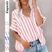 Women's Clothing Spring And Summer Casual Loose Two Color Striped Cardigan Short Sleeved Shirt_ecoleips.com