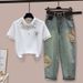 Women's Clothing Elegant Ethnic Style Women's Collar Top With Ruffled Embroidery Stylish Suit Set Youthful Jeans Outfit_ecoleips.com