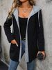 2026 New Women's Clothing Casual Fashion Splicing Contrasting Color Cardigan Hooded Sweater_ecoleips.com