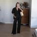 2025 French Sweet Atmosphere Solid Color V-neck Puff Short Sleeve Tie Long Pants Set Women's Wholesale_ecoleips.com