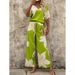 Women's Clothing Printed V Neck Bat Sleeve Tops And Long Pants Fashion Two Piece Suits_ecoleips.com
