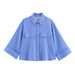 Women's Vintage-Inspired Linen-Blend Striped Shirt Relaxed Fit Long Sleeve Top Blue Stripe Xs - L_ecoleips.com