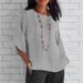 Women's Clothing Spring And Summer Round Neck Cotton And Linen Solid Color Loose Tops T Shirts_ecoleips.com